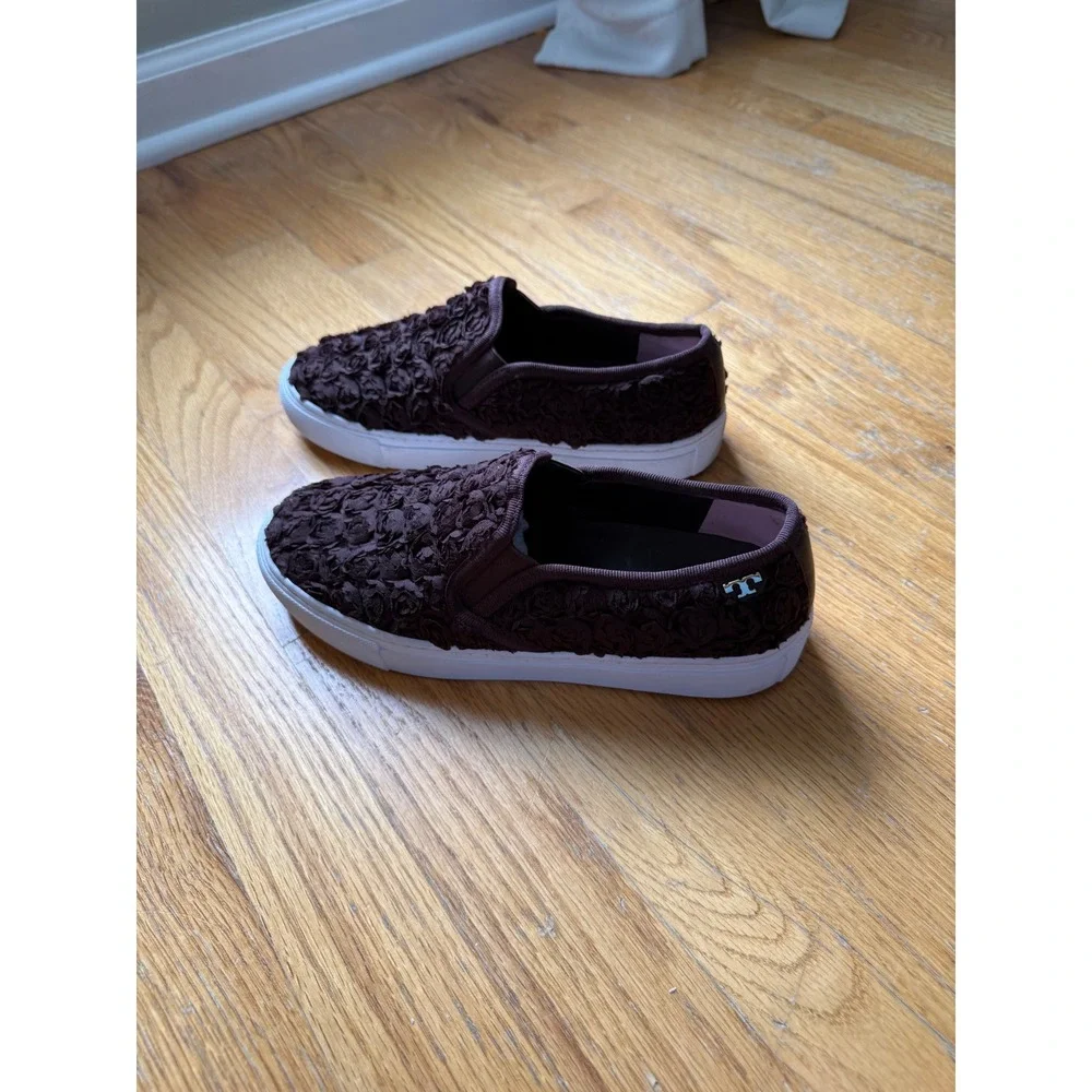 Tory Burch Rosette Slip On Platform Sneakers Brown Floral Shoes 6M 32158228